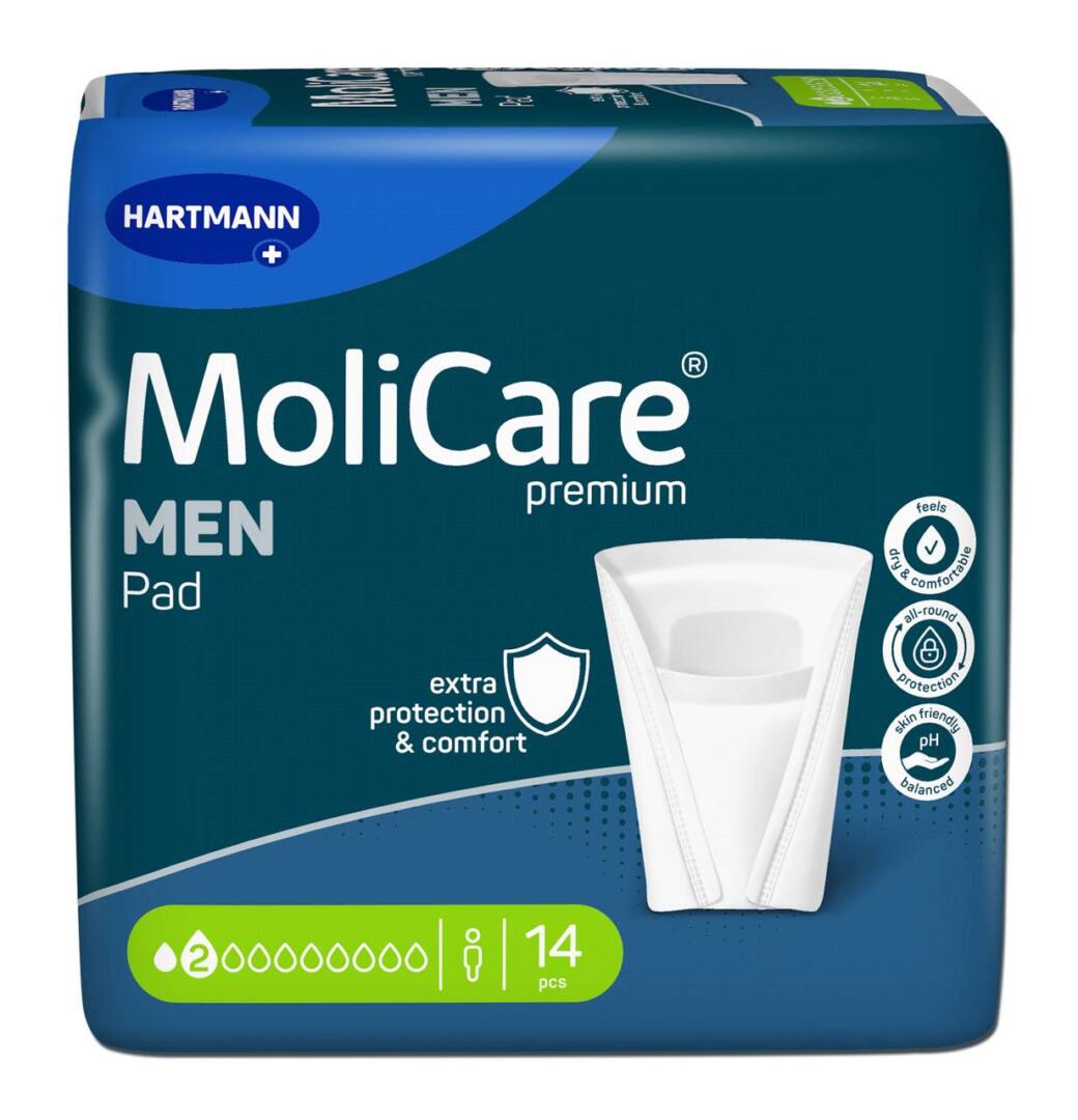 Packshot frontal MoliCare Premium MEN Pads 2 Drops 14 pieces
